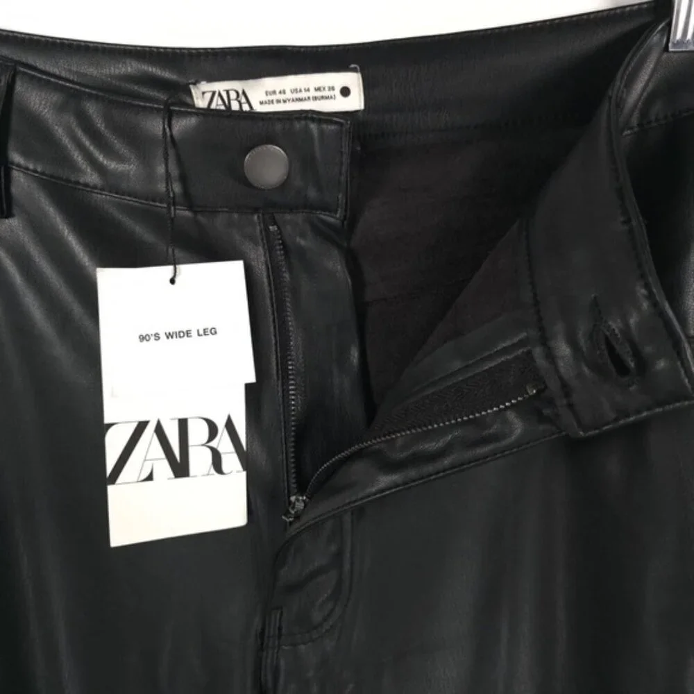 NWT ZARA FAUX LEATHER 90’s WIDE LEG‎ Pants High Waist 2969/245/800 Size 14